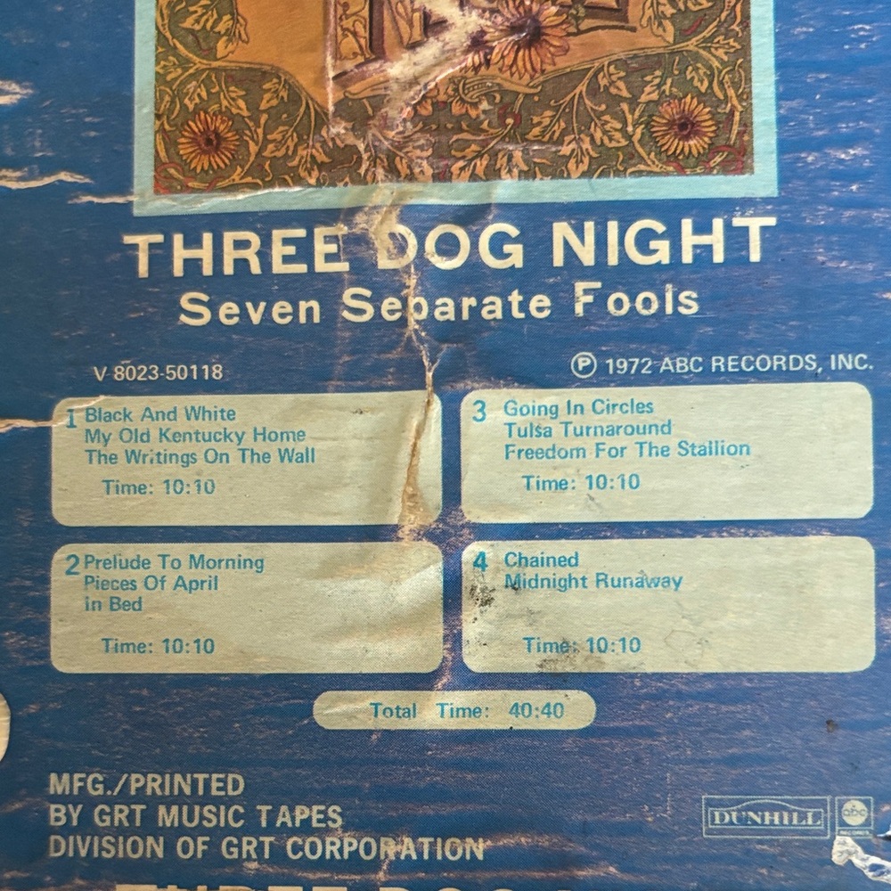 Vintage Three Dog Night Seven Seperate Fools 8 Track 1972 ABC Records Blue Case - Picture 8 of 11